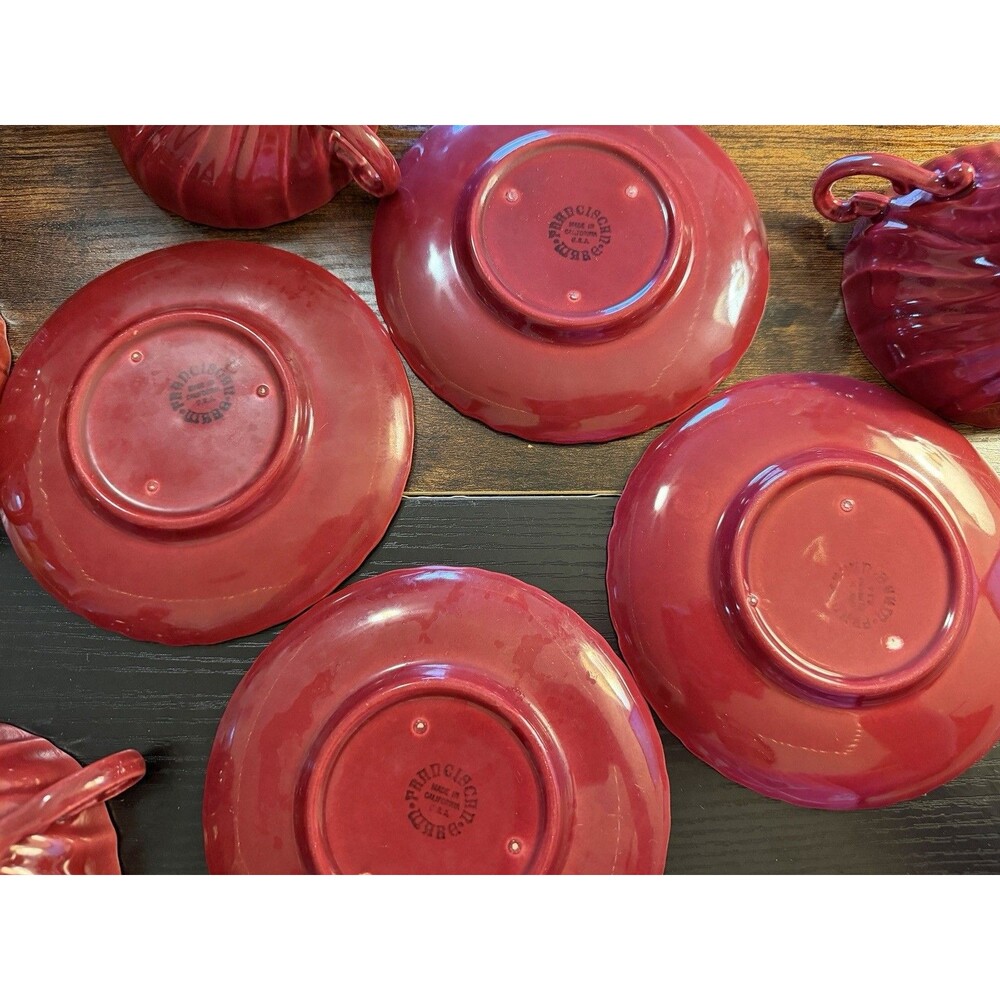 Franciscan Coronado Tea Cup and Saucer Swirl Burgundy Maroon Glossy Set of 4 VTG - Picture 6 of 7